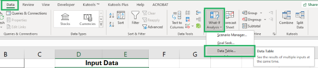 09 what if button Data Table from the Ribbon