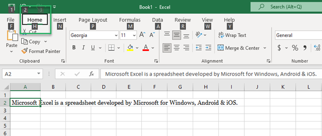 The hotkey buttons in Excel