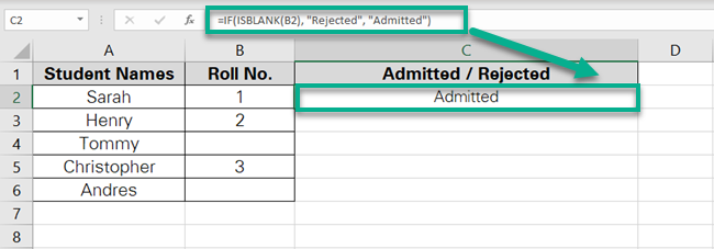 The IF function returns the status