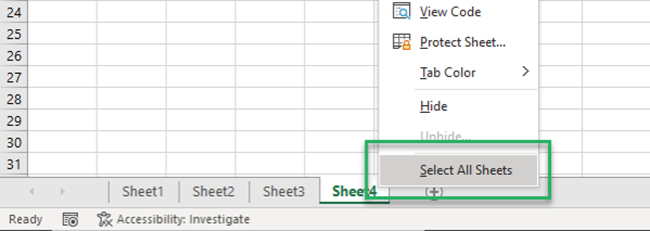 Selecting all the sheets (the entire workbook)