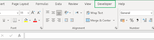 The develpor tab appears on the ribbon. 