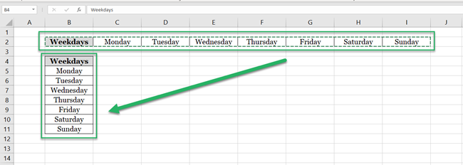 Excel converts columns to rows