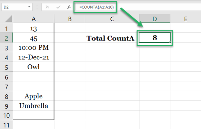 Count cells based on non-blank values