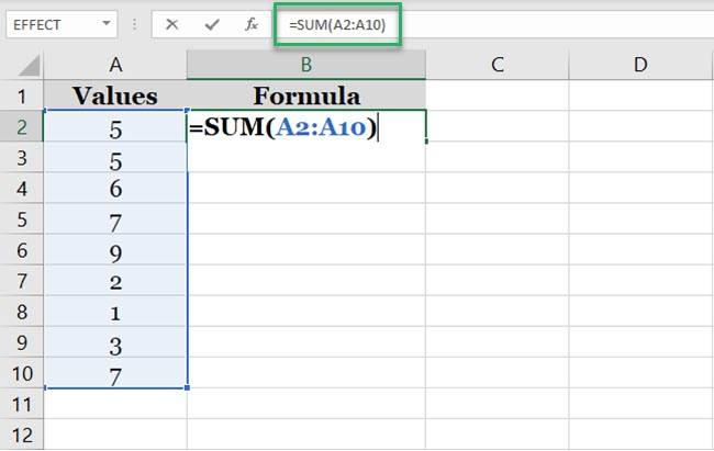 SUM adds a range reference of cells