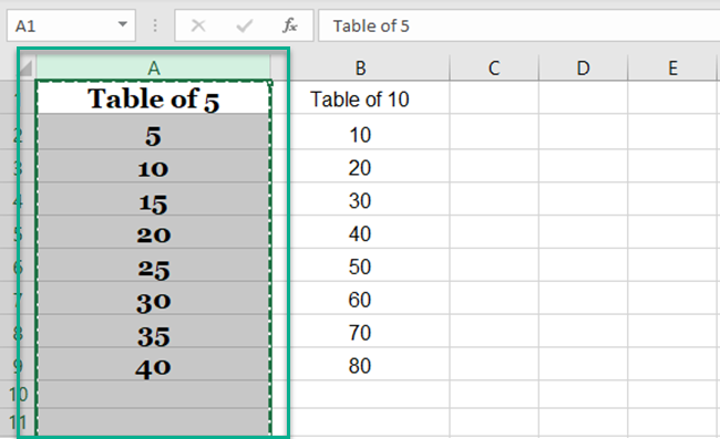 The moving border highlights the cells upon copying formatting.