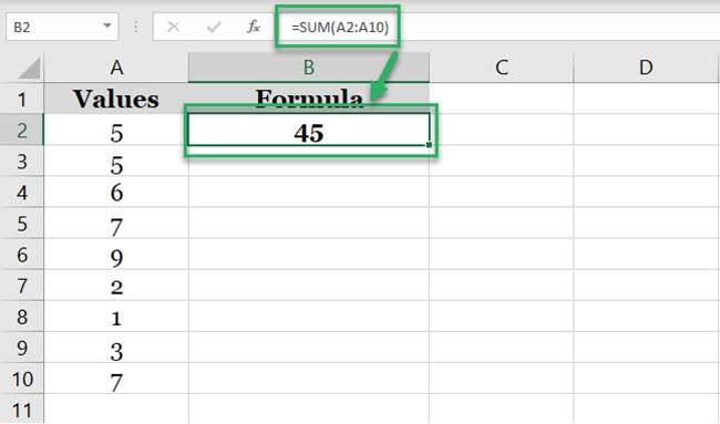 SUM adds a range of cells