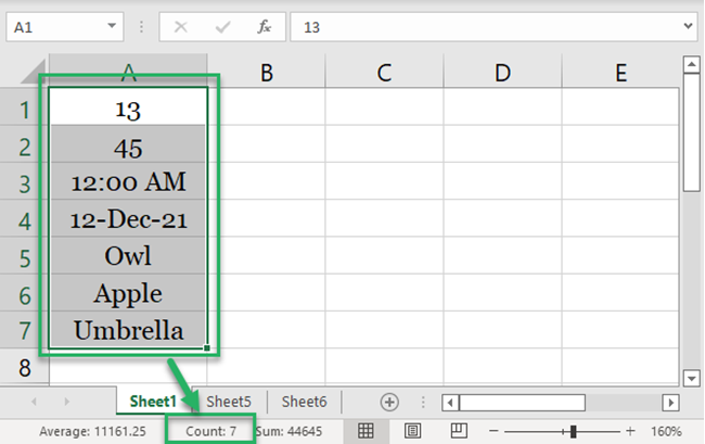 Count of selected cell references