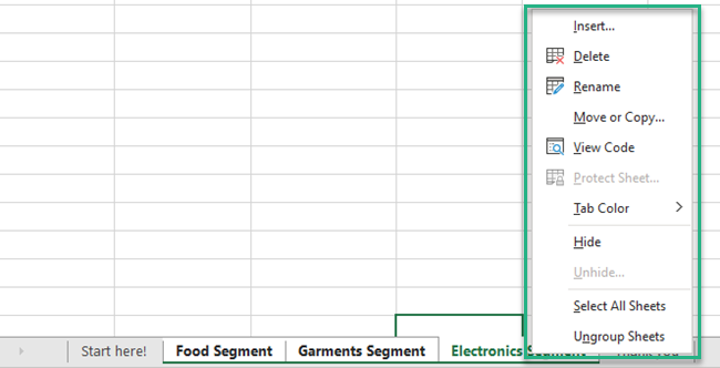 the context menu