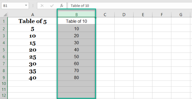 Selecting the heading of target column to paste formatting. 