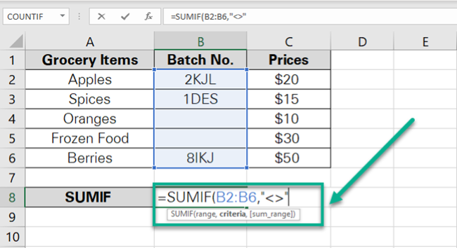 Second argument of the worksheet function SUMIF
