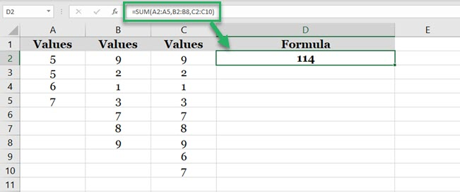 SUM adds multiple different ranges