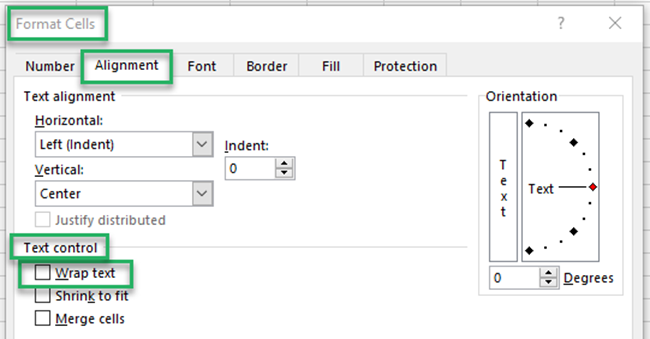 Wrap Text from the Format Cells dialog box