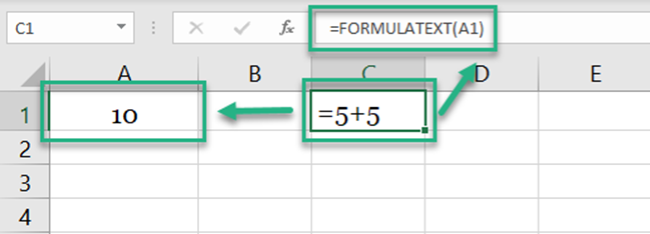 Excel displays the formula