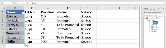 Assigning each XML element to its corresponding column.