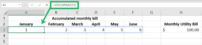 Column function returns an array of column numbers