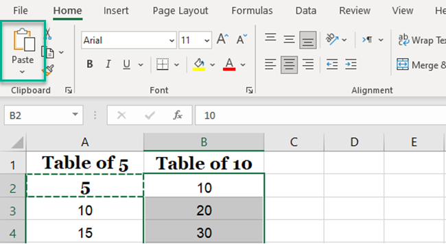 Selecting the Paste command to apply formatting. 