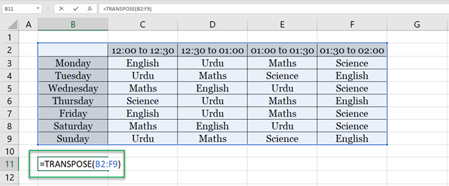 Columns to rows transpose