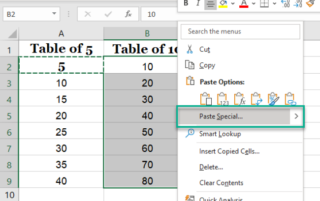 Pasting the formatting using the Paste Special option. 