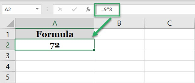 Excel multiplies 9 and 8