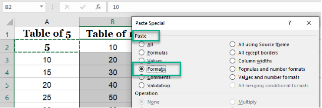 The Paste Special dialog box appears. 