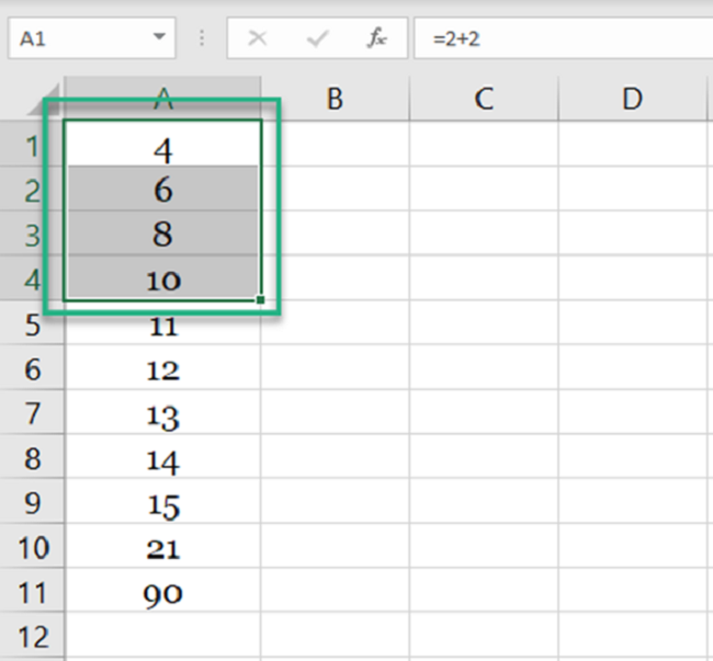 Excel selects cells with the formula