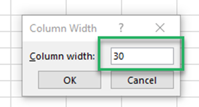 Standard Column Width box