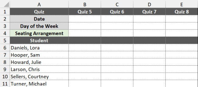 You will find the schedule and seating plan for the next four quizzes