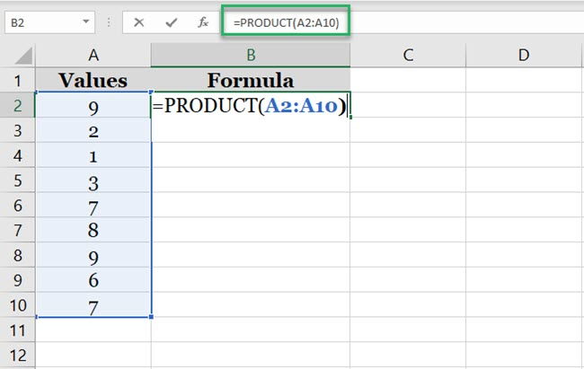 Range of values to be multiplied