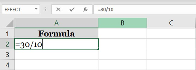 Division formula in Excel