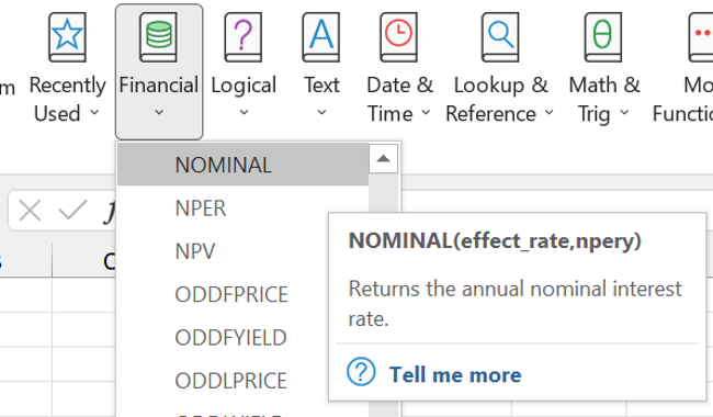 NOMINAL returns the annual nominal interest rate