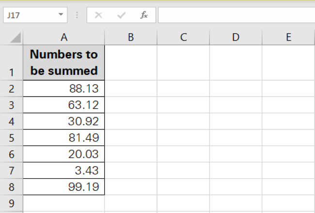 A column of numbers