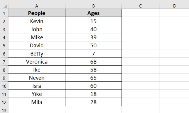 Data in Excel