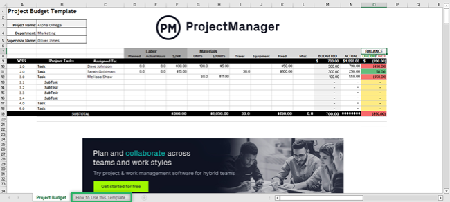 Project Budget template.