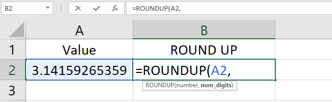 Type the number in the ROUNDUP function.