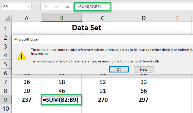 Warning error in formula's own cell