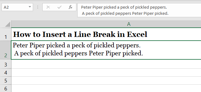 The link break is inserted in the Excel cell