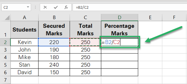 Writing the percentage formula