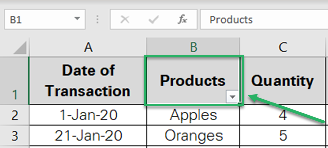 Drop-down arrows added to the products header