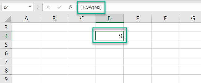 The first row returns 9th row number in Excel. 