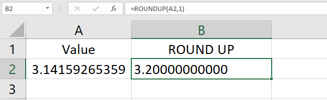 In the ROUNDUP function, the decimal places values changed.