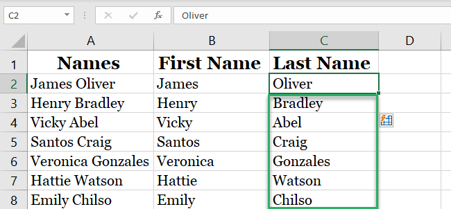 Last names in column c. 