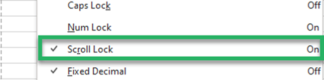 Activate display dialog for scroll lock status.