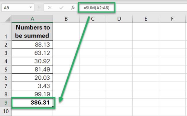 Excel sums only the visible cells