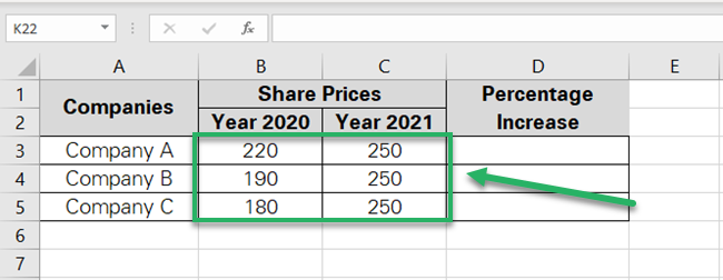 Calculating percentage change in Excel