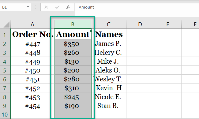 Selecting the column. 