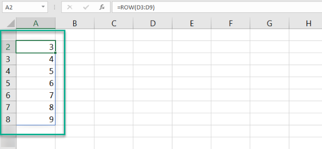 The ROW formula shows third row as start of range. 