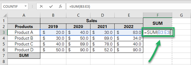 Excel calculates the SUM 