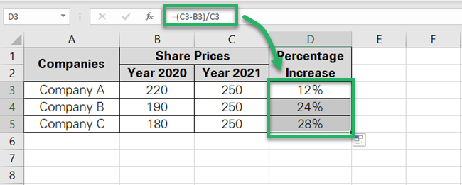 Calculate percent change in Excel