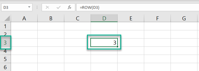 Excel ROW function returns the row number 3