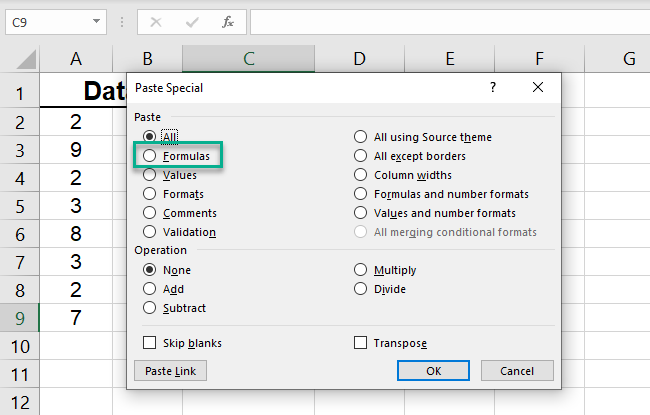 08 paste special formulas Multiple cell pasting options.